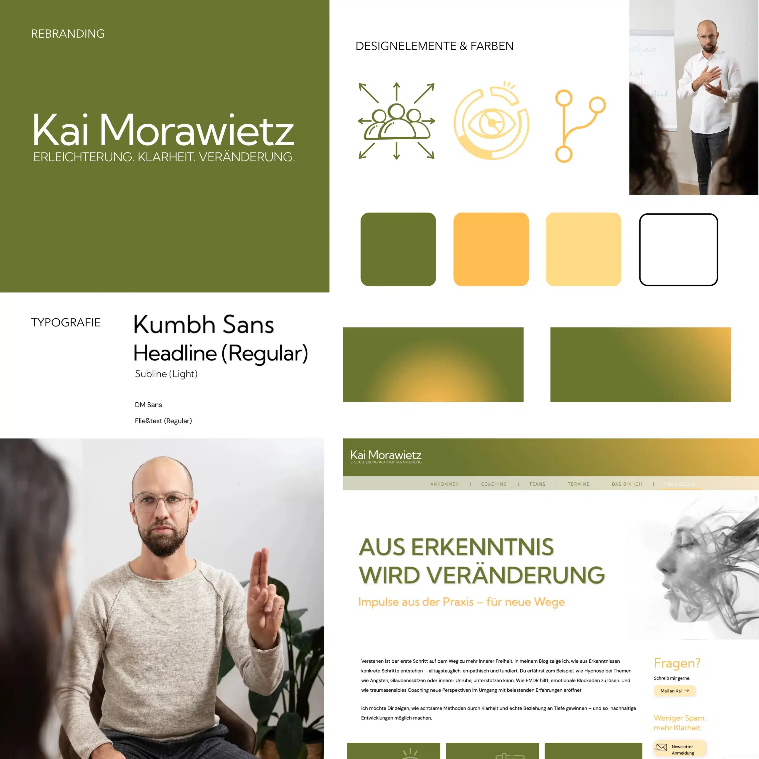 Ein Überblick über Grafikelemente und Bildmaterial sowie das Logo der Marke Kai Morawietz