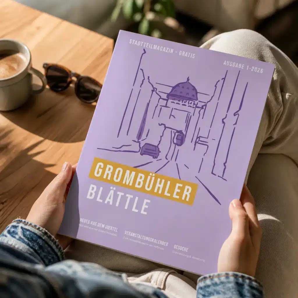 Das Stadtteilmagazin wie es jemand in den Händen hält, man sieht das Cover