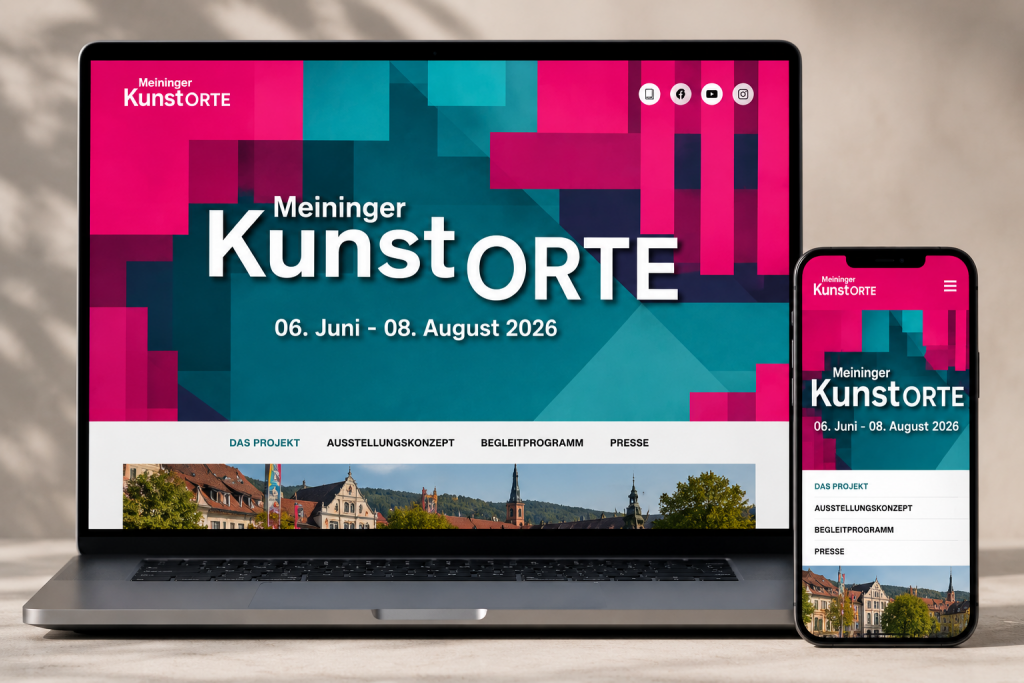 Webdesign für Ausstellungskonzept auf Laptop und Smartphone